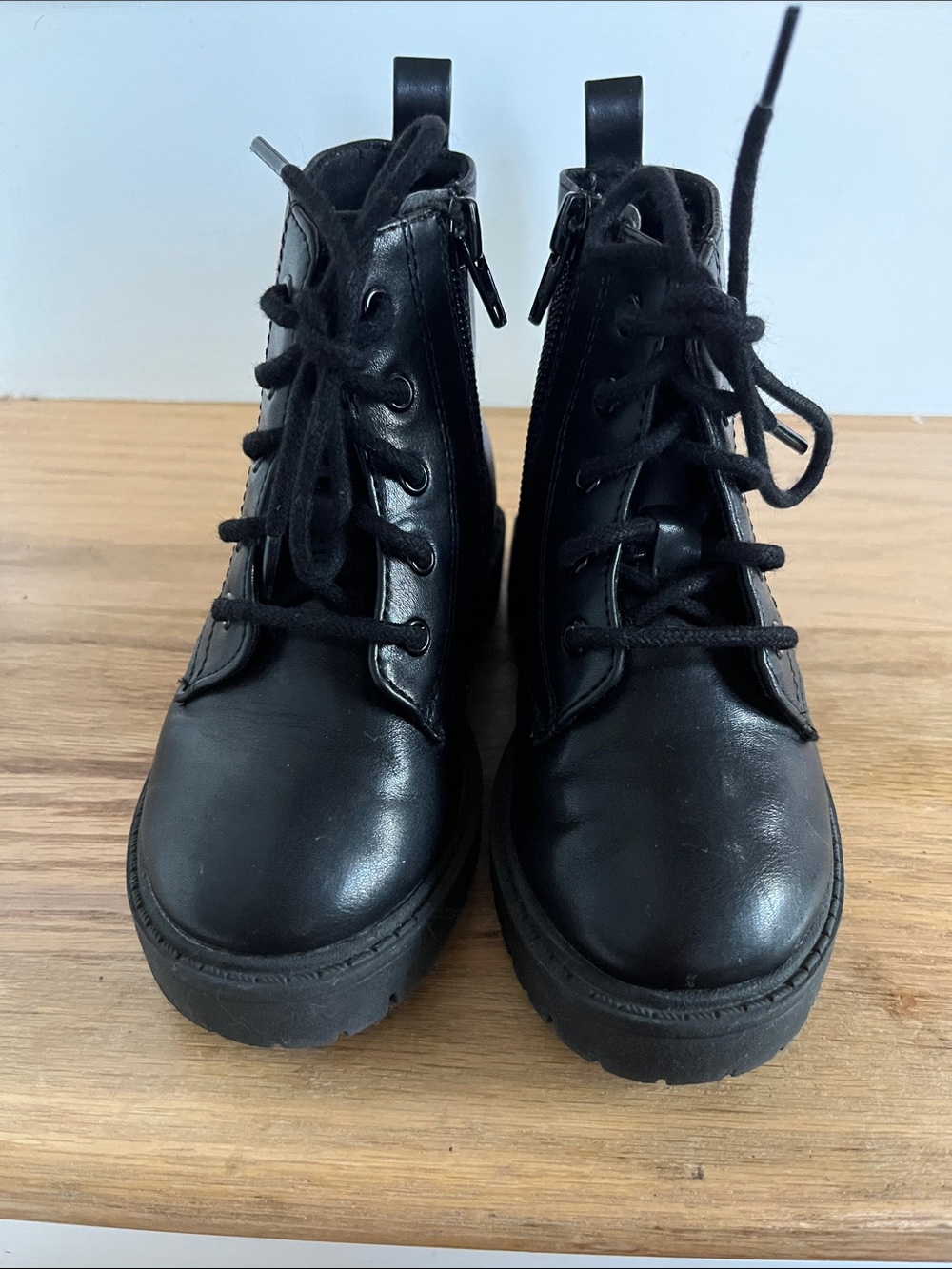 Kids Black Lace-Up Combat Boots